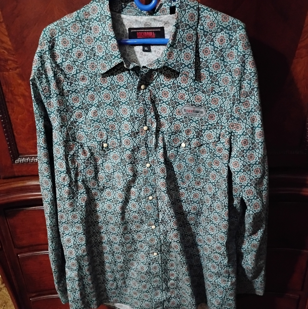 Desigual Men's Geometric Shirt - Blue and White Rock And Roll